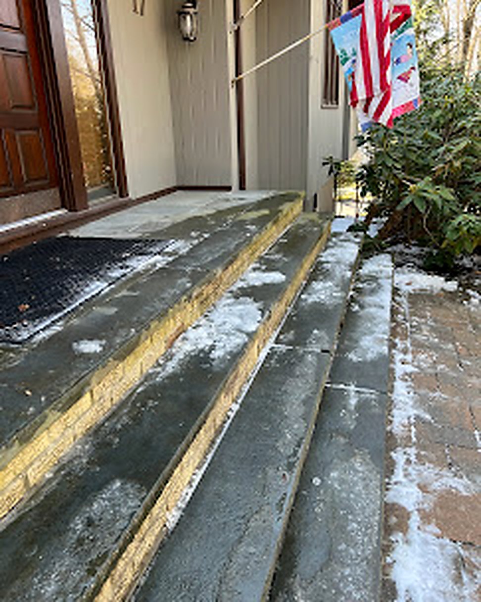 Finished bluestone front entry steps in Central New Jersey home